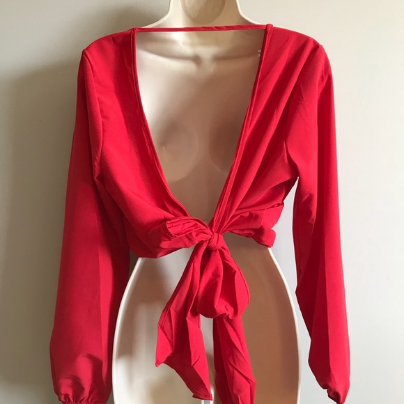 🌹Backless Wrap Bow Tie Blouse - Picture 4 of 8